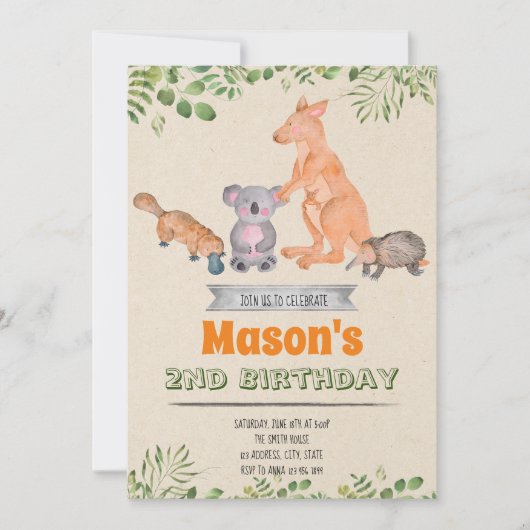 Australian Animals verjaardag uitnodiging (Voorkant)