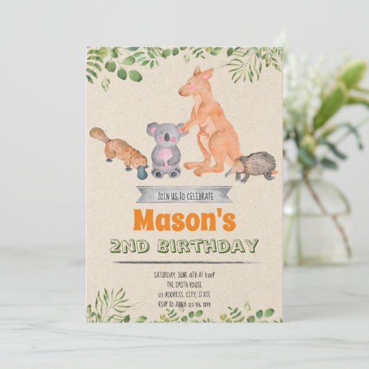 Australian Animals verjaardag uitnodiging (Staand voorkant)