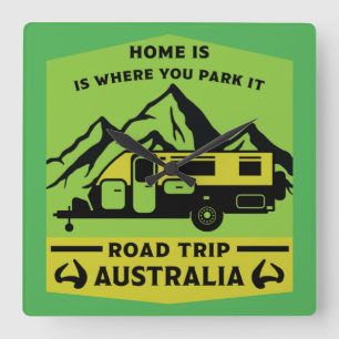 Australian Aussie Caravan Caravanning Summer Vierkante Klok