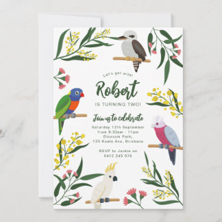 Australian Birds Birthday Invitation Kaart