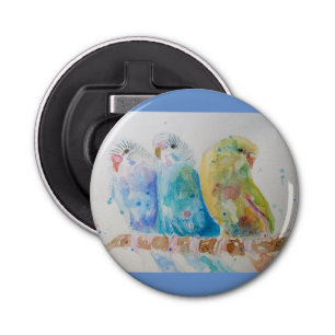 Australian Birds Budgie Waterverf Art Button Flesopener