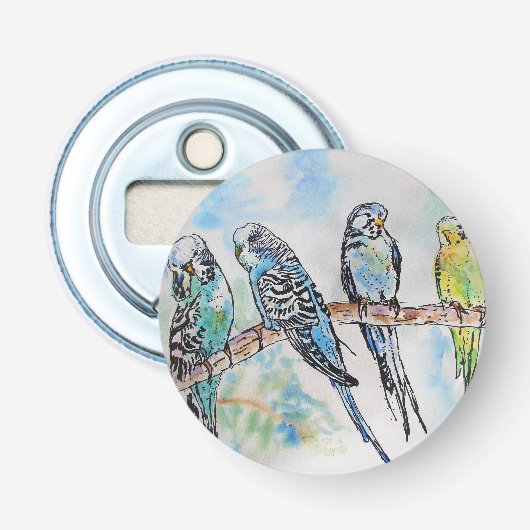 Australian Birds Budgie Waterverf Art Key Ring Button Flesopener (Voorkant)