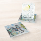 Australian Birds Budgie Waterverf Art Key Ring Glazen Onderzetter (Schuin)