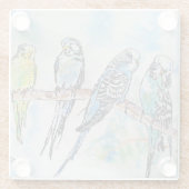 Australian Birds Budgie Waterverf Art Key Ring Glazen Onderzetter (Achterkant)