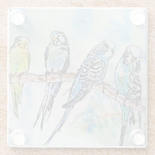 Australian Birds Budgie Waterverf Art Key Ring Glazen Onderzetter (Achterkant)