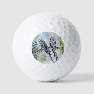 Australian Birds Budgie Waterverf Art Key Ring Golfballen