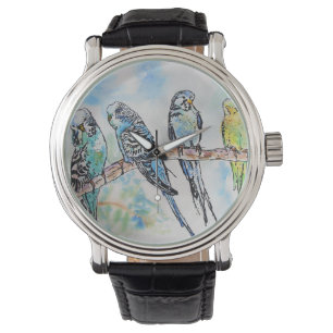 Australian Birds Budgie Waterverf Art Key Ring Horloge