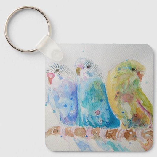 Australian Birds Budgie Waterverf Art Key Ring Sleutelhanger (Voorkant)