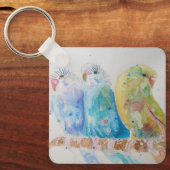 Australian Birds Budgie Waterverf Art Key Ring Sleutelhanger (Voorkant)