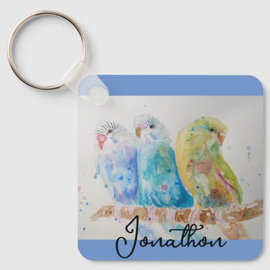 Australian Birds Budgie Waterverf Art Key Ring Sleutelhanger (Voorkant)