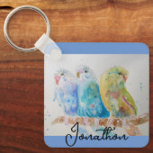 Australian Birds Budgie Waterverf Art Key Ring Sleutelhanger (Voorkant)
