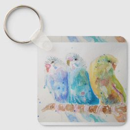 Australian Birds Budgie Waterverf Art Key Ring Sleutelhanger