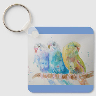 Australian Birds Budgie Waterverf Art Key Ring Sleutelhanger