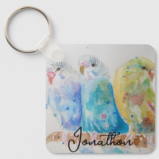 Australian Birds Budgie Waterverf Art Key Ring Sleutelhanger (Voorkant)