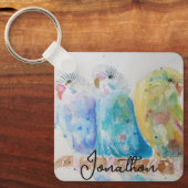 Australian Birds Budgie Waterverf Art Key Ring Sleutelhanger (Voorkant)
