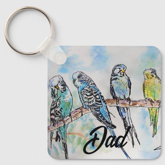 Australian Birds Budgie Waterverf Art Key Ring Sleutelhanger (Voorkant)
