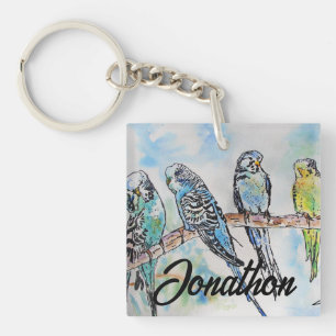 Australian Birds Budgie Waterverf Art Key Ring Sleutelhanger