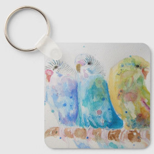 Australian Birds Budgie Waterverf Art Key Ring Sleutelhanger