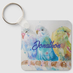 Australian Birds Budgie Waterverf Art Key Ring Sleutelhanger