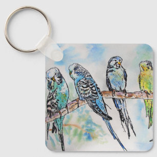 Australian Birds Budgie Waterverf Art Key Ring Sleutelhanger