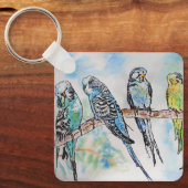 Australian Birds Budgie Waterverf Art Key Ring Sleutelhanger (Voorkant)