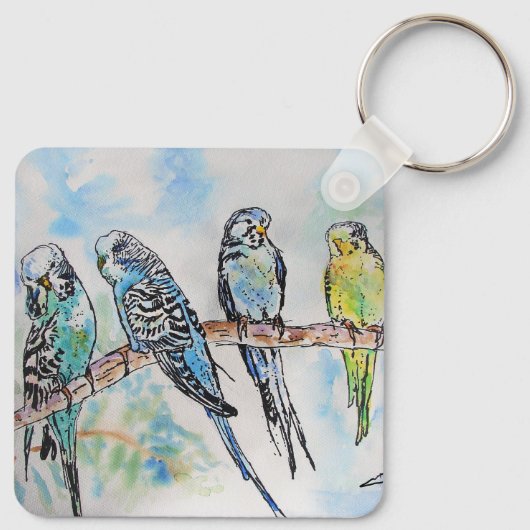 Australian Birds Budgie Waterverf Art Key Ring Sleutelhanger (Achterkant)