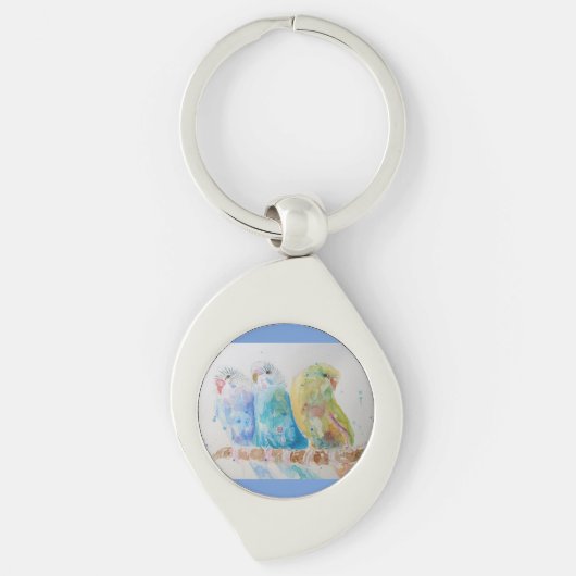 Australian Birds Budgie Waterverf Art Key Ring Sleutelhanger (Voorkant)