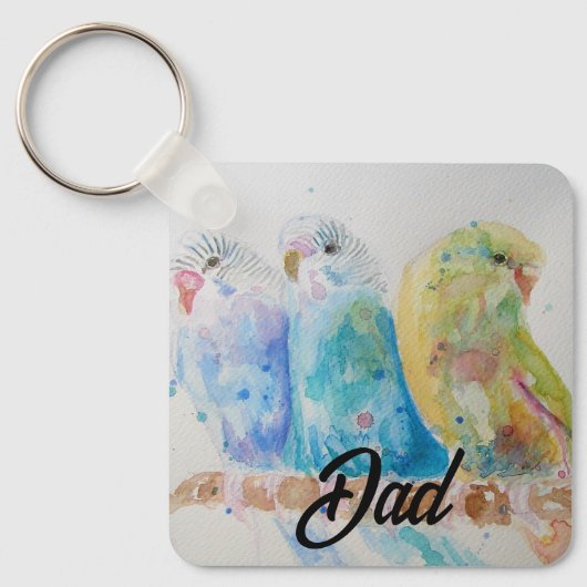 Australian Birds Budgie Waterverf Art Key Ring Sleutelhanger (Voorkant)