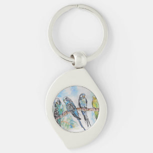 Australian Birds Budgie Waterverf Art Key Ring Sleutelhanger