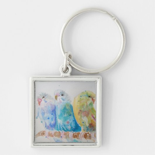 Australian Birds Budgie Waterverf Art Key Ring Sleutelhanger (Voorkant)