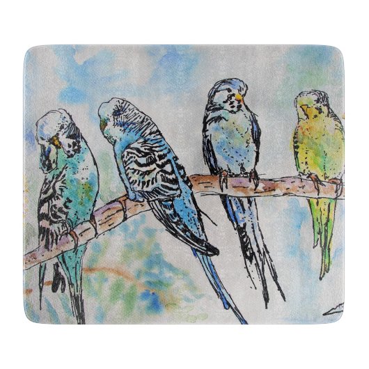 Australian Birds Budgie Waterverf Art Key Ring Snijplank (Voorkant)