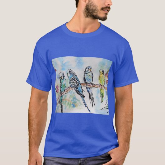 Australian Birds Budgie Waterverf Art Key Ring T-shirt (Voorkant)