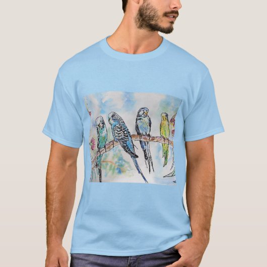 Australian Birds Budgie Waterverf Art Key Ring T-shirt (Voorkant)