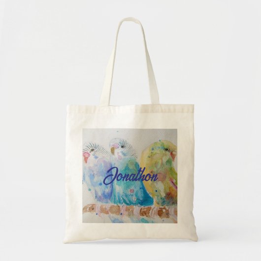 Australian Birds Budgie Waterverf Art Key Ring Tote Bag (Voorkant)