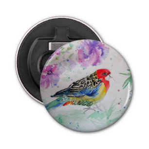 Australian Birds Rosella Parrot Waterverf Art Button Flesopener