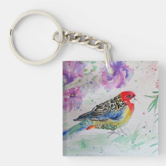 Australian Birds Rosella Parrot Waterverf Art Sleutelhanger (voorkant)