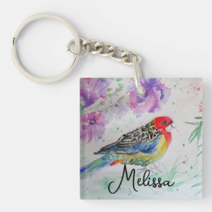 Australian Birds Rosella Parrot Waterverf Art Sleutelhanger