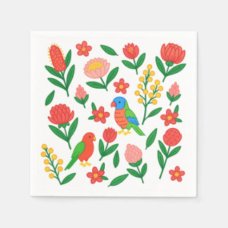 Australian Blooms & Birds Paper Napkin Servet