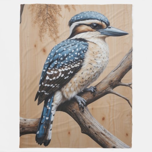 Australian Blue Kookaburra in een boom Wildlife Ar Fleece Deken (Voorkant)