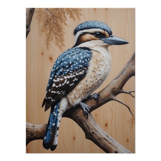 Australian Blue Kookaburra in een boom Wildlife Ar Perfect Poster (Voorkant)