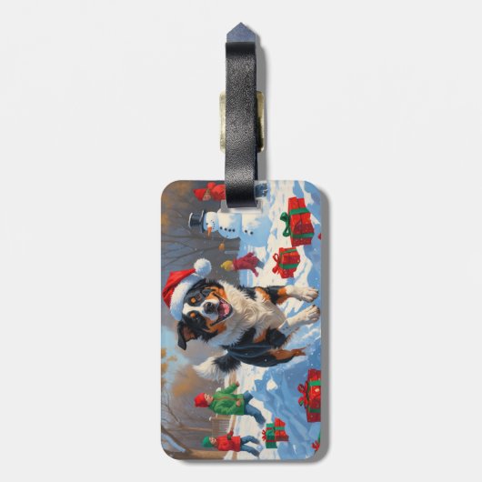 Australian Cattle Christmas Feestelijke Sneeuwscèn Bagagelabel (Achterkant verticaal)