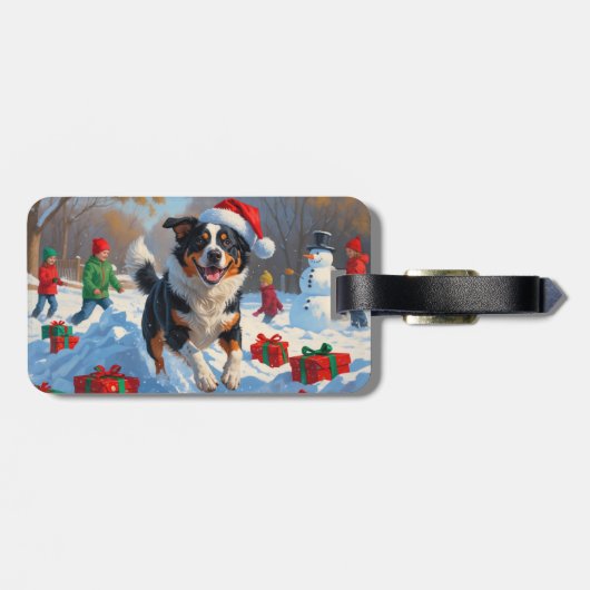 Australian Cattle Christmas Feestelijke Sneeuwscèn Bagagelabel (Achterkant horizontaal)