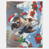 Australian Cattle Christmas Feestelijke Sneeuwscèn Fleece Deken (Voorkant)