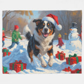 Australian Cattle Christmas Feestelijke Sneeuwscèn Fleece Deken (Voorkant (Horizontaal))