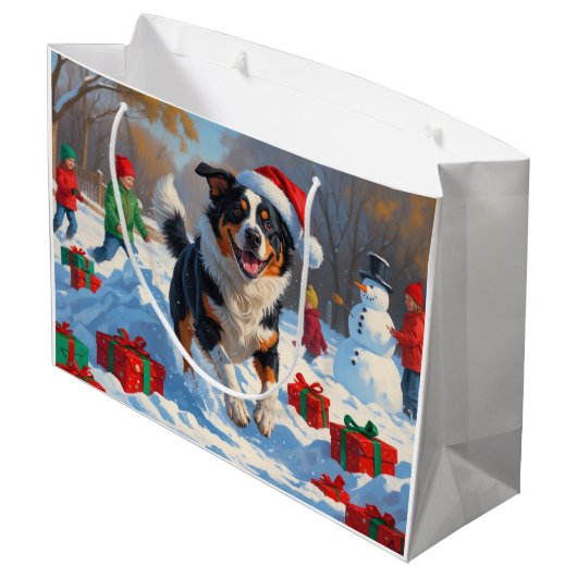 Australian Cattle Christmas Feestelijke Sneeuwscèn Groot Cadeauzakje (Achterkant Gekanteld)