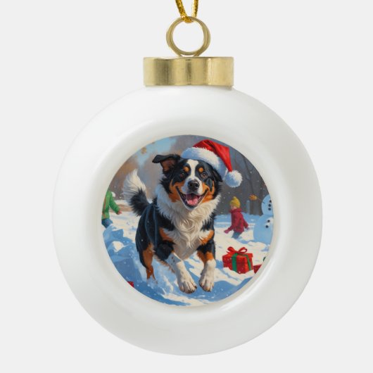 Australian Cattle Christmas Feestelijke Sneeuwscèn Keramische Bal Ornament (Voorkant)