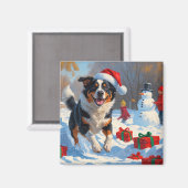 Australian Cattle Christmas Feestelijke Sneeuwscèn Magneet (Voorkant / Achterkant)