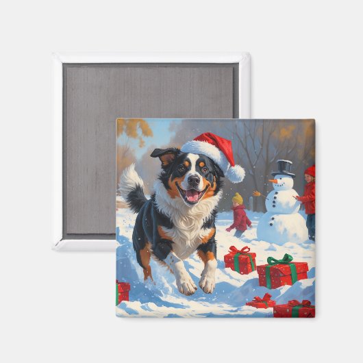 Australian Cattle Christmas Feestelijke Sneeuwscèn Magneet (Voorkant / Achterkant)