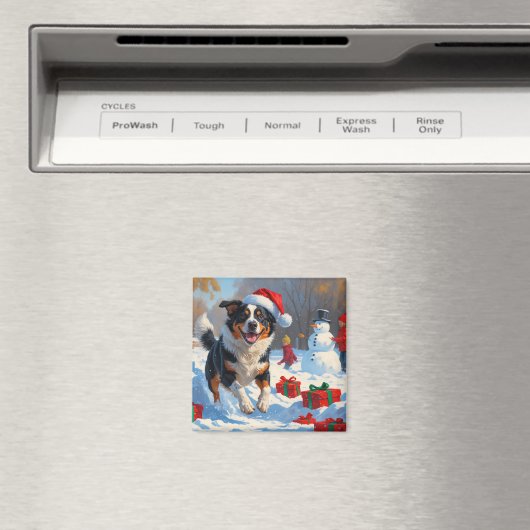 Australian Cattle Christmas Feestelijke Sneeuwscèn Magneet (Insitu (Vaatwasser))