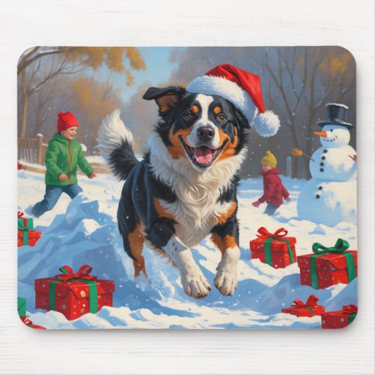 Australian Cattle Christmas Feestelijke Sneeuwscèn Muismat (Voorkant)